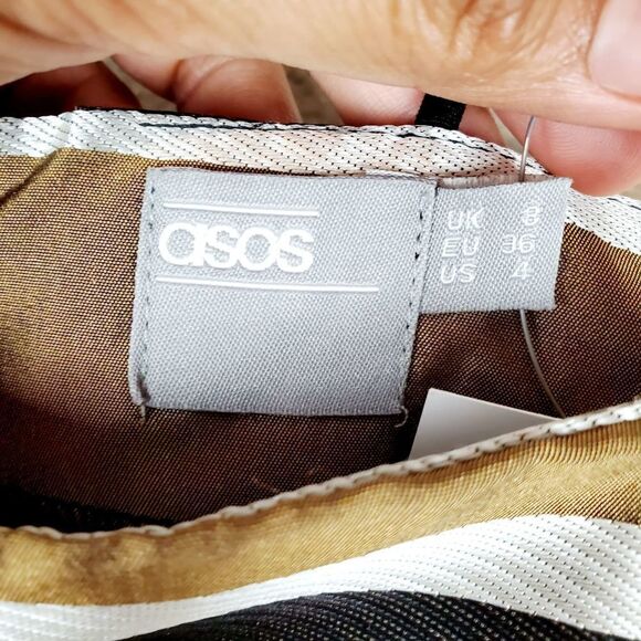 Asos Striped Gold Black Pleats Midi Skirt SALE - Picture 3 of 12